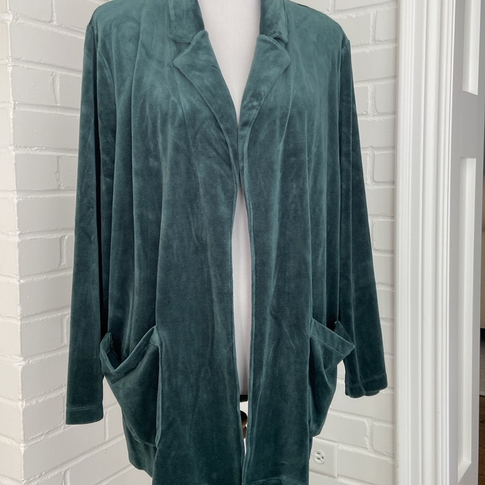 Talbots Women’s Size 2X Green Velvet-Valor Open Front Jacket Coat With Pockets